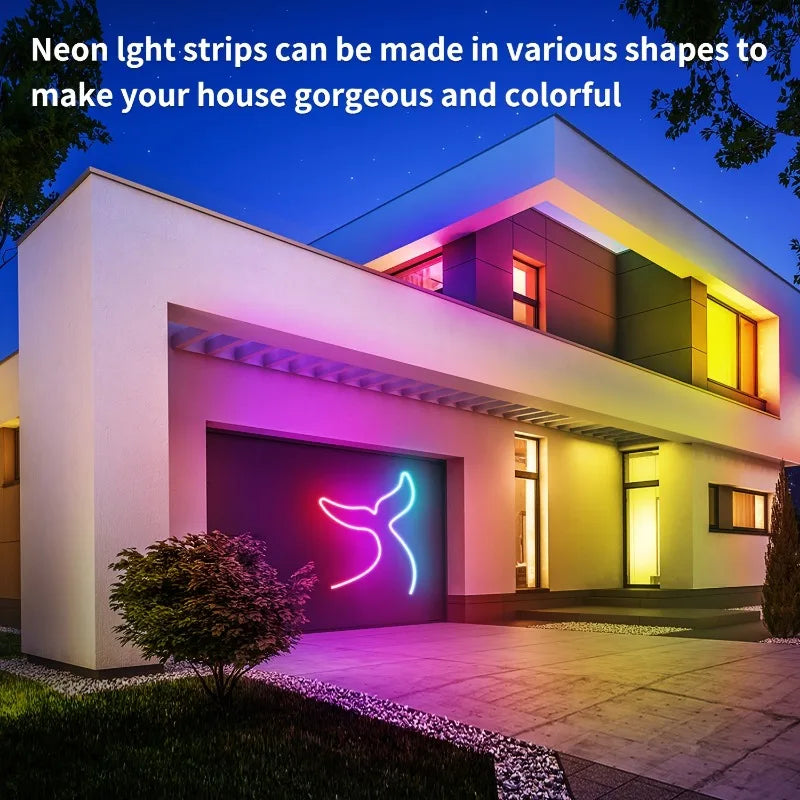 RGB Neon LED Rope Lights For Bedroom Flexible Changing LED Strip With Remote And App Control