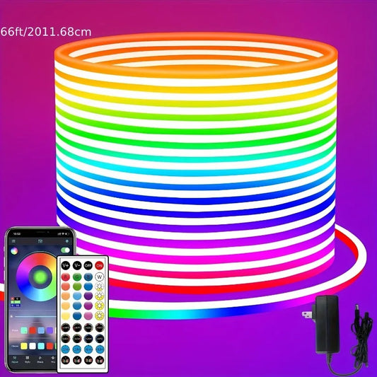 RGB Neon LED Rope Lights For Bedroom Flexible Changing LED Strip With Remote And App Control