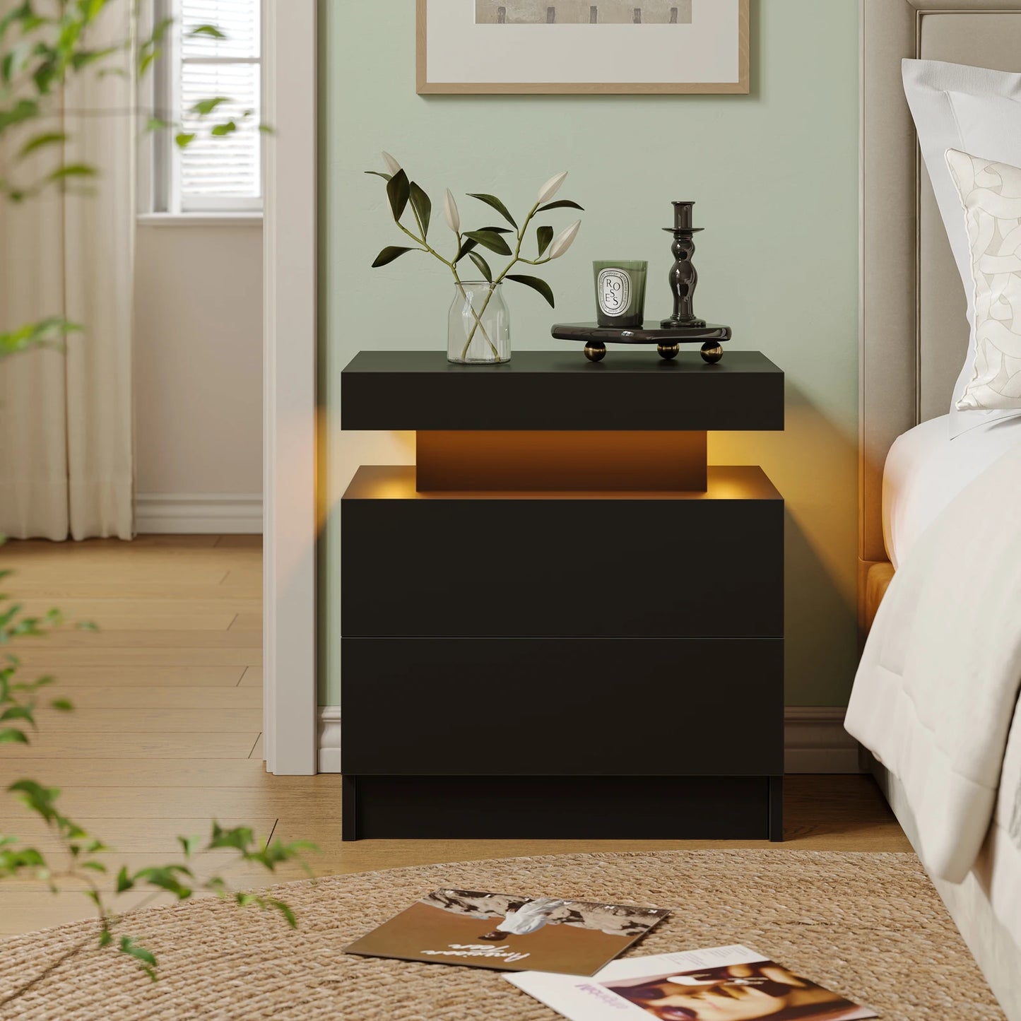 Cubehom LED Nightstands With 2 Drawers And RGB Lighting For Bedroom And Living Room