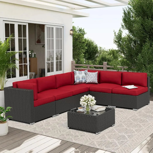 Outdoor Patio Furniture Sofa Set With Glass Top Table Cushions