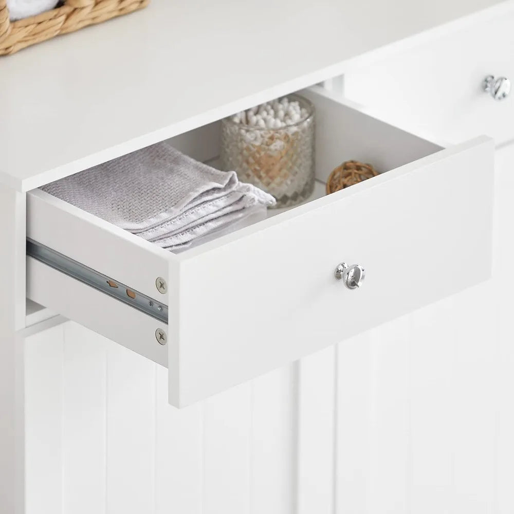 Tilt-Out Bathroom Laundry Cabinet With Hidden Hamper And Drawers