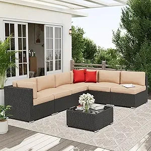 Outdoor Patio Furniture Sofa Set With Glass Top Table Cushions
