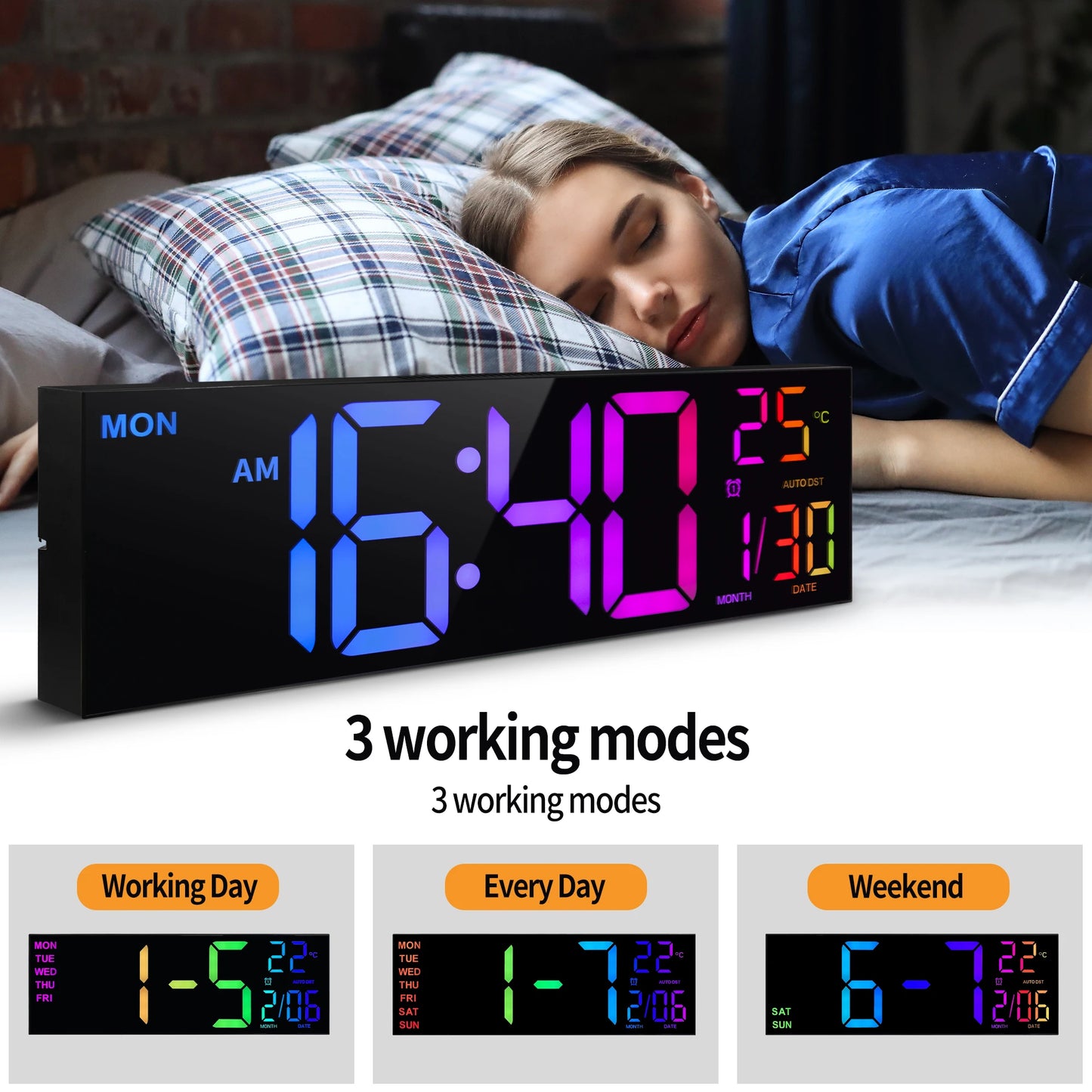 Digital Wall Clock With UltraBrightLEDDisplay Remote Temperature Sensor Monitoring