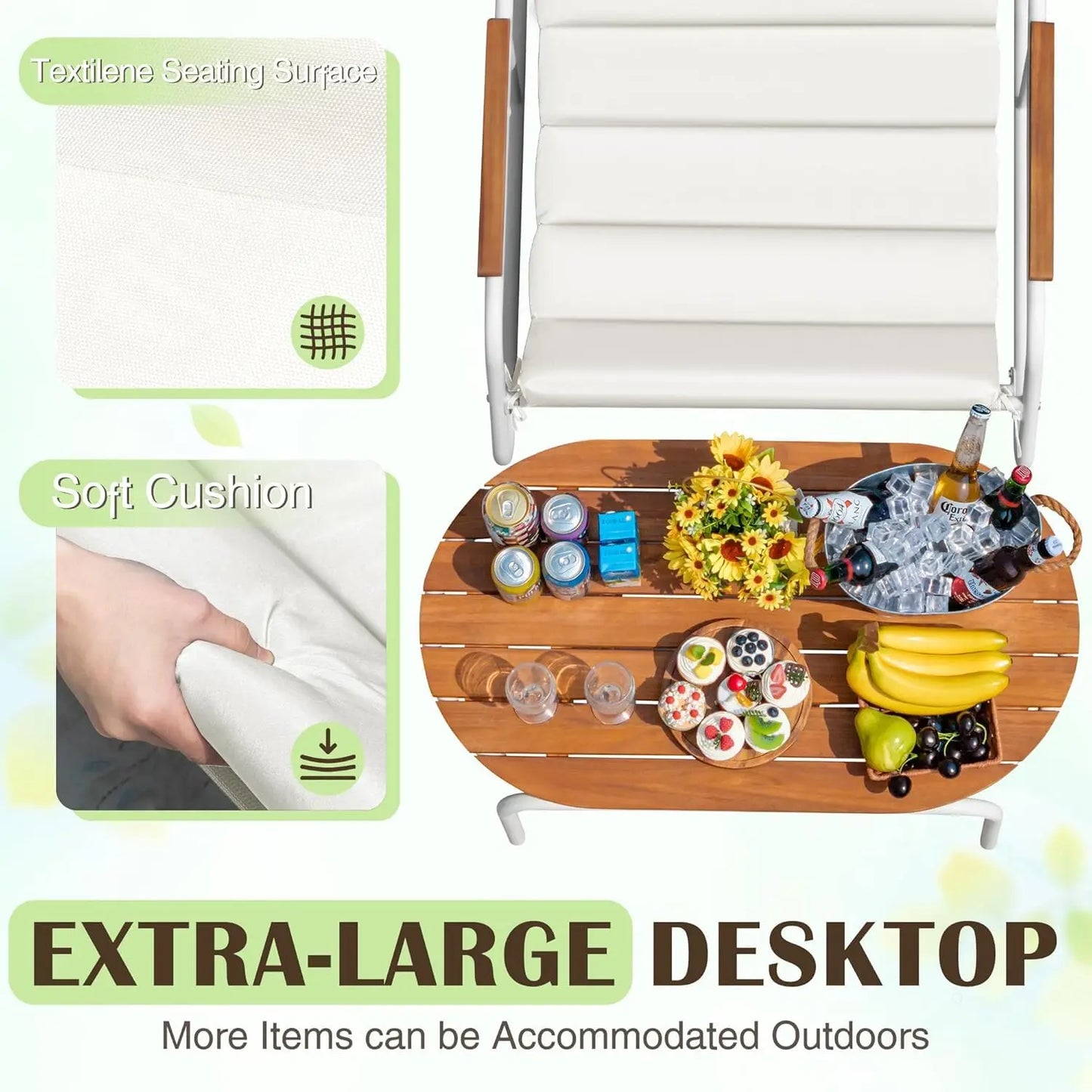 All-Weather Teslin Chaise Lounge Chairs With Acacia Side Table