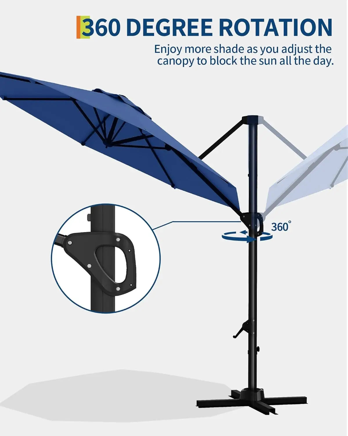 HiMISS 360 Degree Rotation Patio Cantilever Umbrella With Aluminum Frame