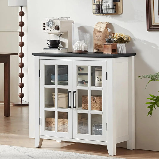 MOYU Farmhouse Kitchen Sideboard Buffet Cabinet With Glass Doors