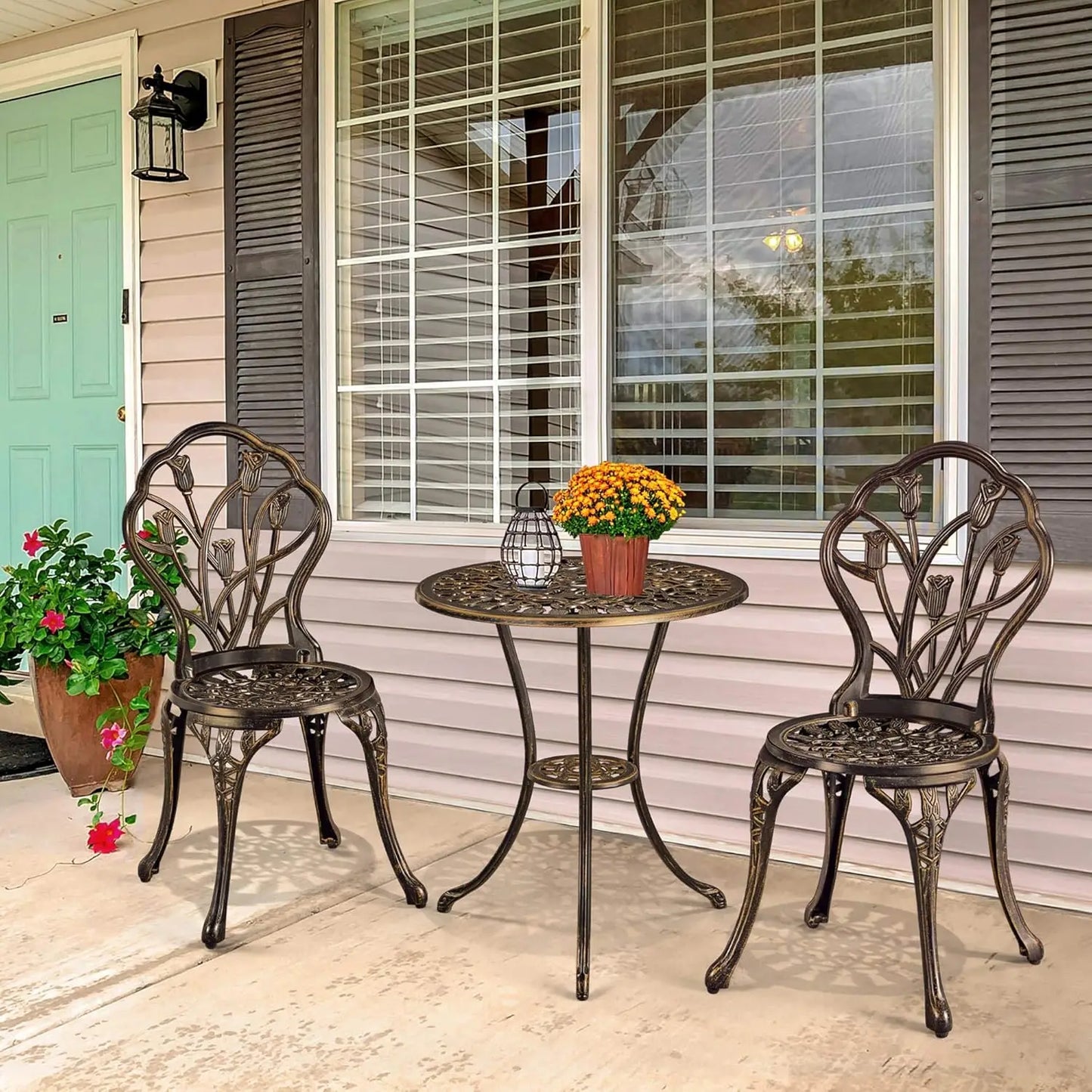 Patio Bistro Set 3-Piece Outdoor Rust-Resistant Aluminum Table And Chairs