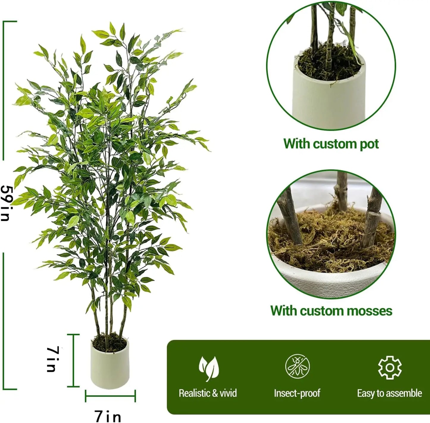 HiMISSCN Silk Ficus Tree In Ceramic Planter Home Decor