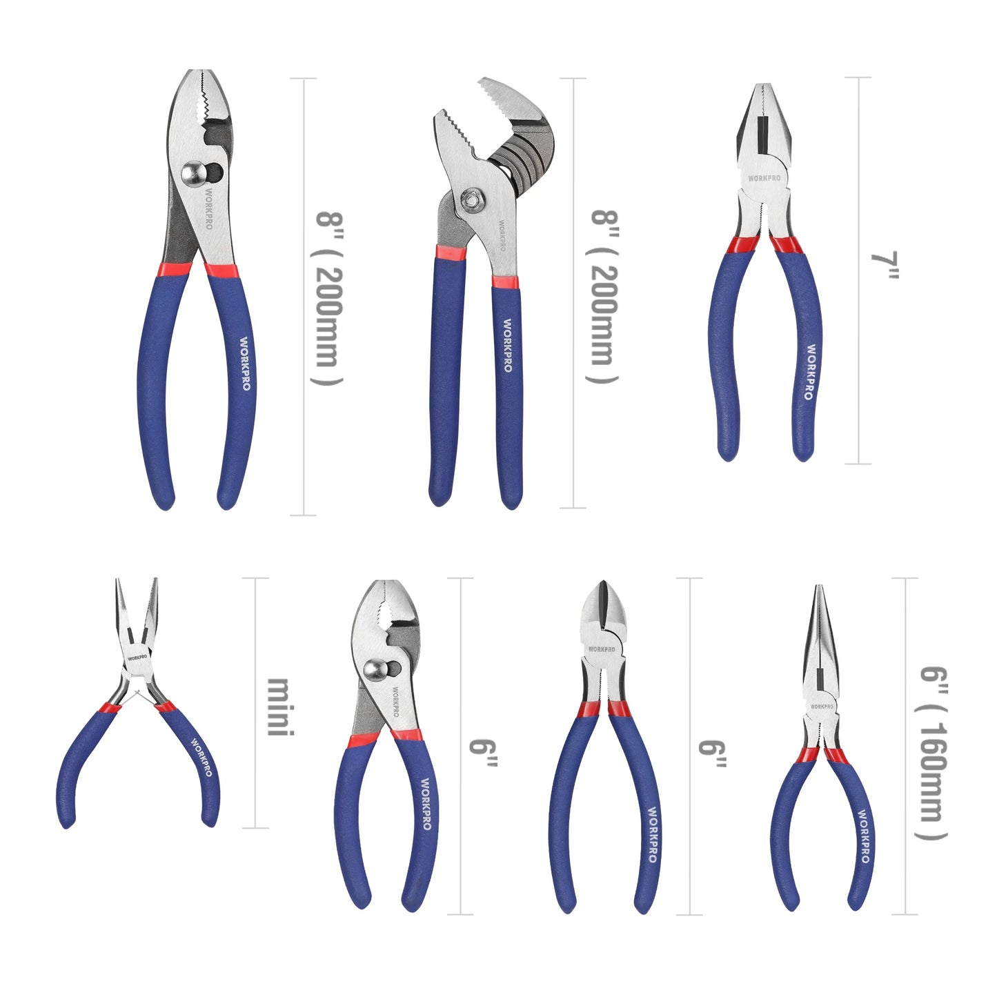 WORKPRO 7-Piece Pliers Set With Groove Joint And Diagonal Pliers