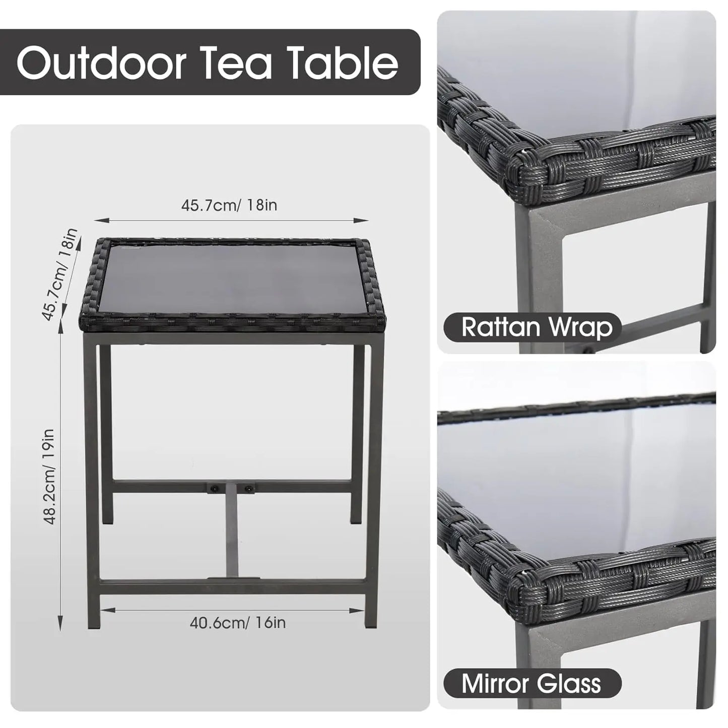 Bistro Three Piece Outdoor Patio Set With Rattan Rocking Chairs