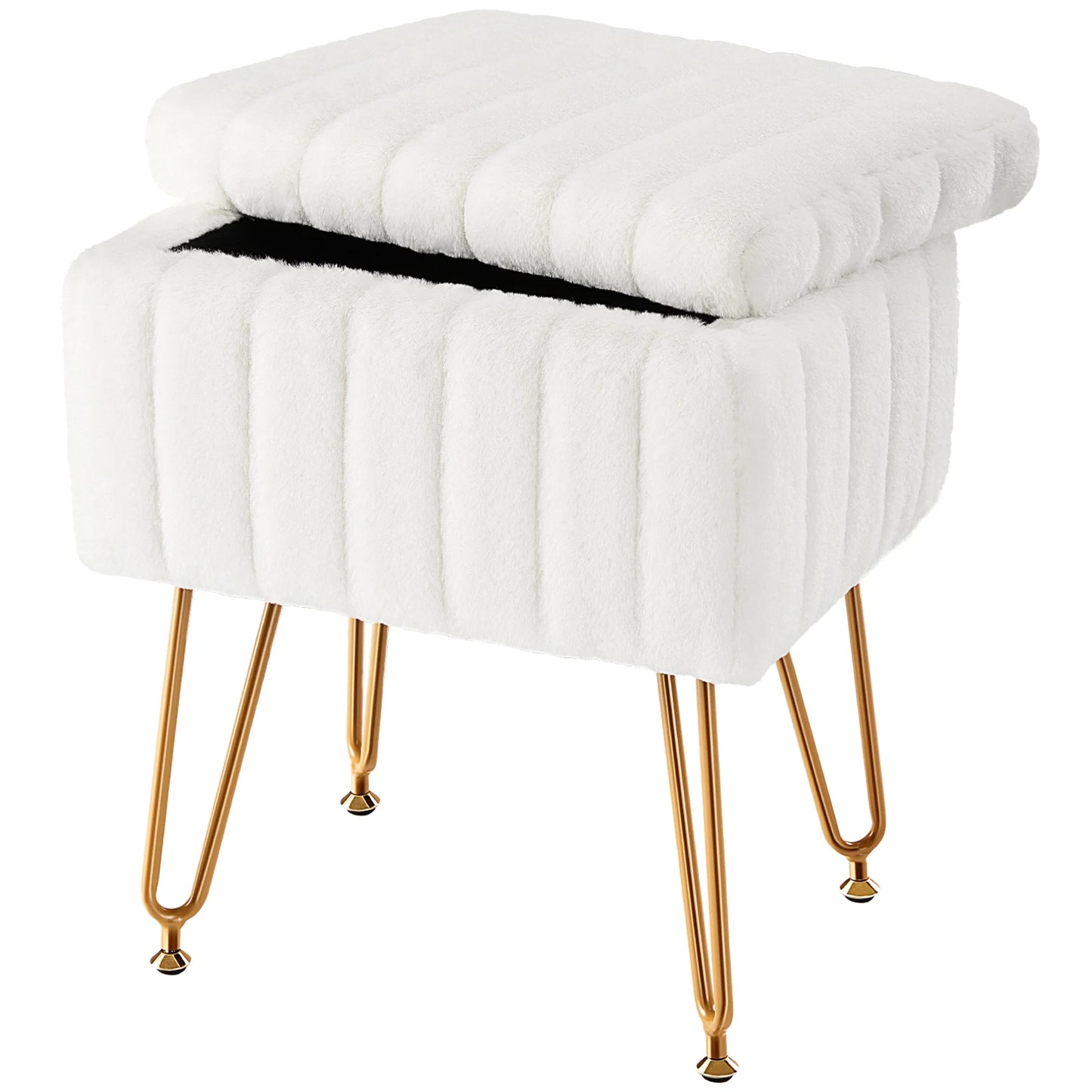 JHK Faux Fur Hidden Storage Ottoman Set for Living Room