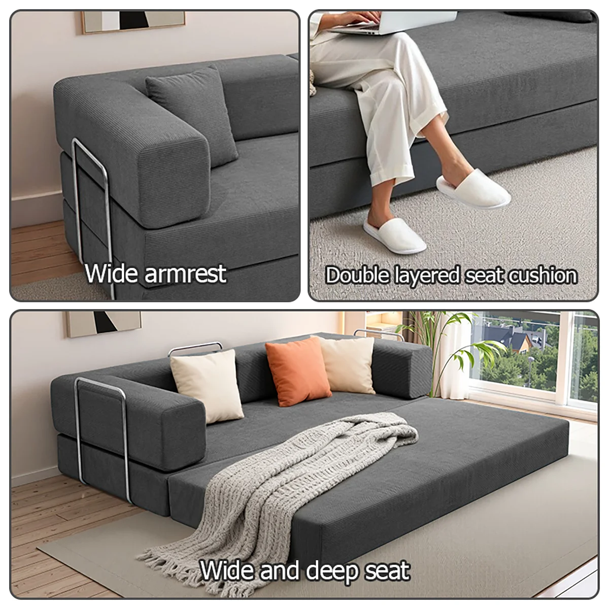 Foldable Sofa Bed With Removable Backrest Two-Seater Living Room