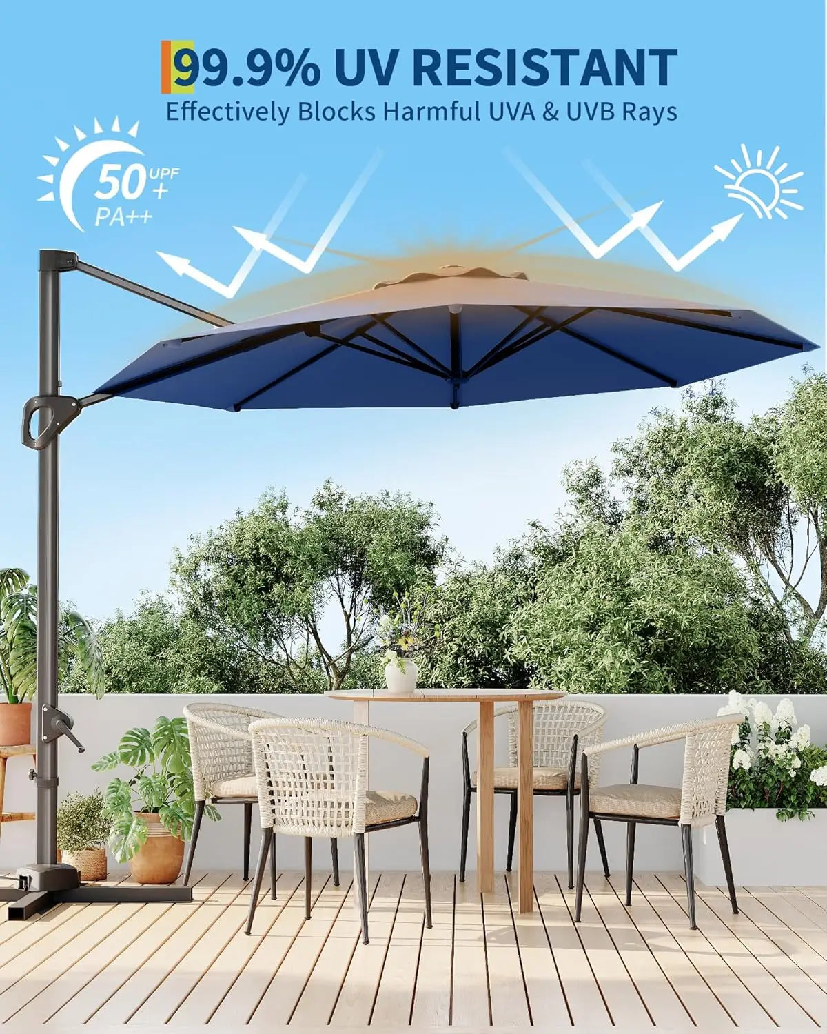 HiMISS 360 Degree Rotation Patio Cantilever Umbrella With Aluminum Frame