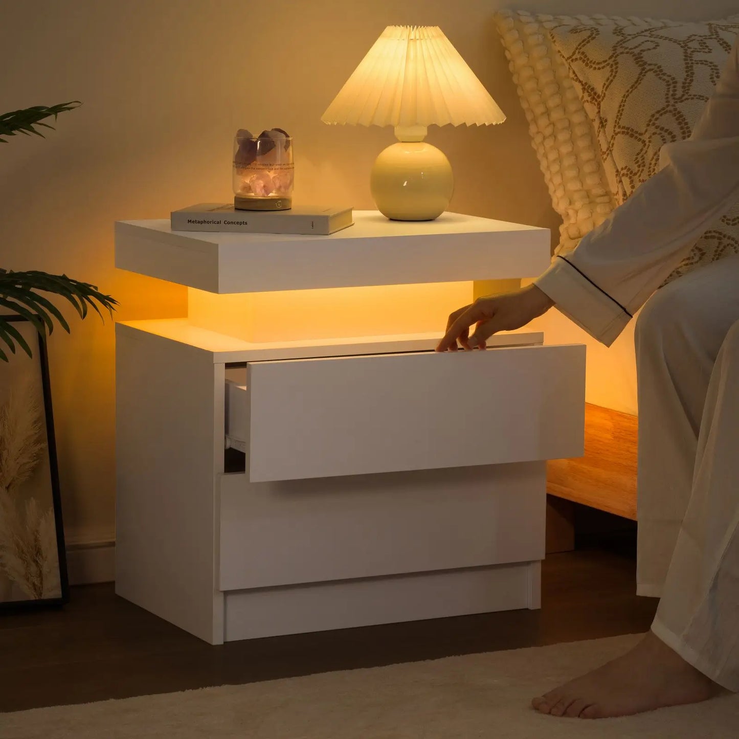 Cubehom LED Nightstands With 2 Drawers And RGB Lighting For Bedroom And Living Room