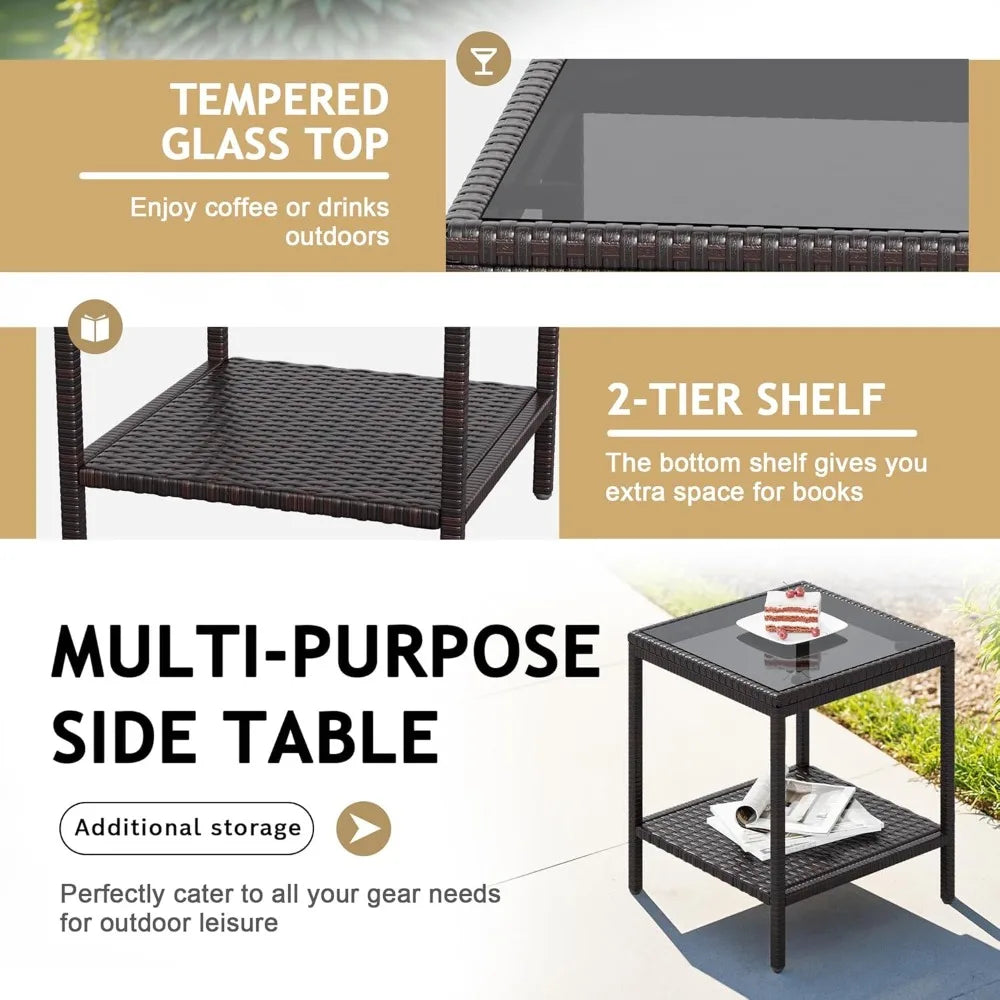 Patio Furniture Set 3 Pieces Outdoor Wicker Chairs Coffee Table