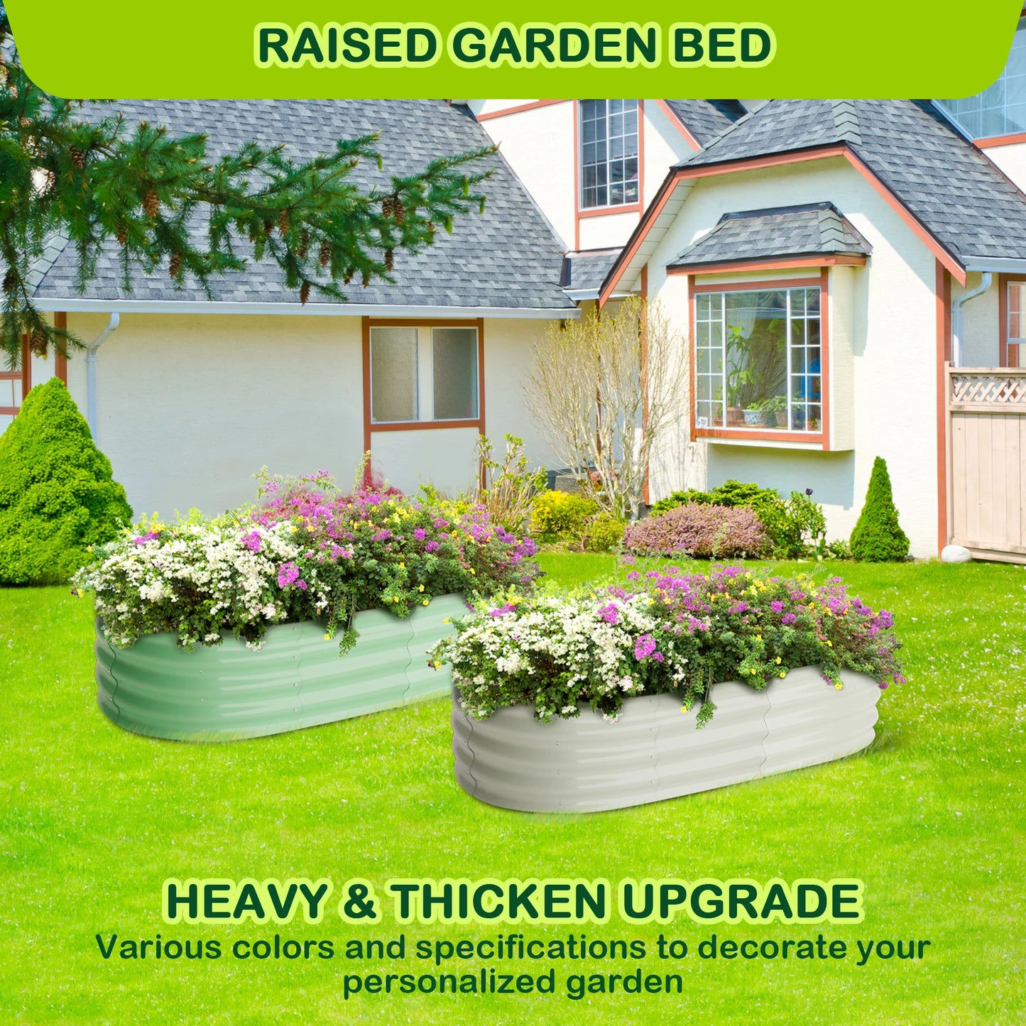 HiMISS Two Piece Oval Galvanized Raised Garden Bed Set