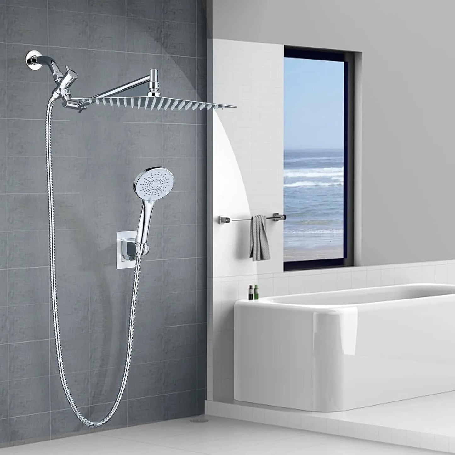 Shower Head Combo Industrial-Grade High-Flow Extension Arm Shower Multi-Function-System Handheld-Spray