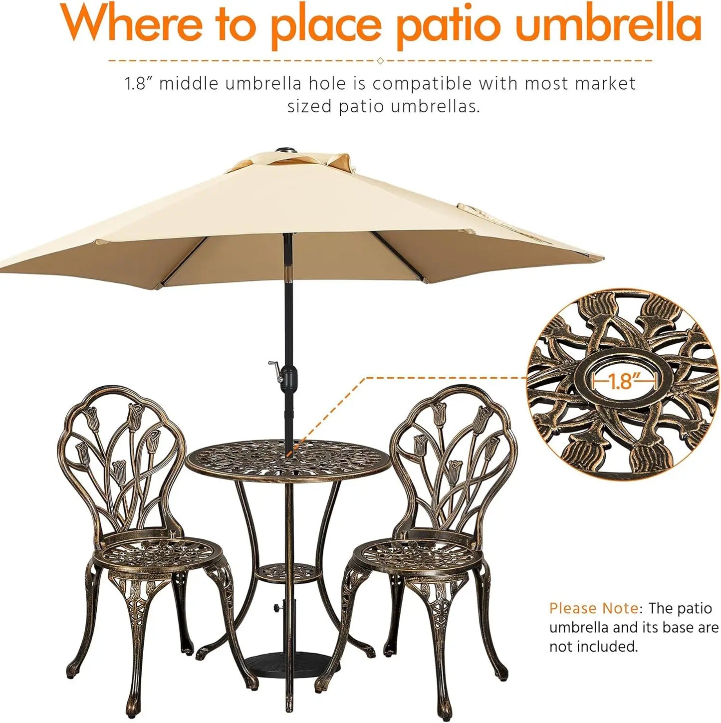 Patio Bistro Set 3-Piece Outdoor Rust-Resistant Aluminum Table And Chairs