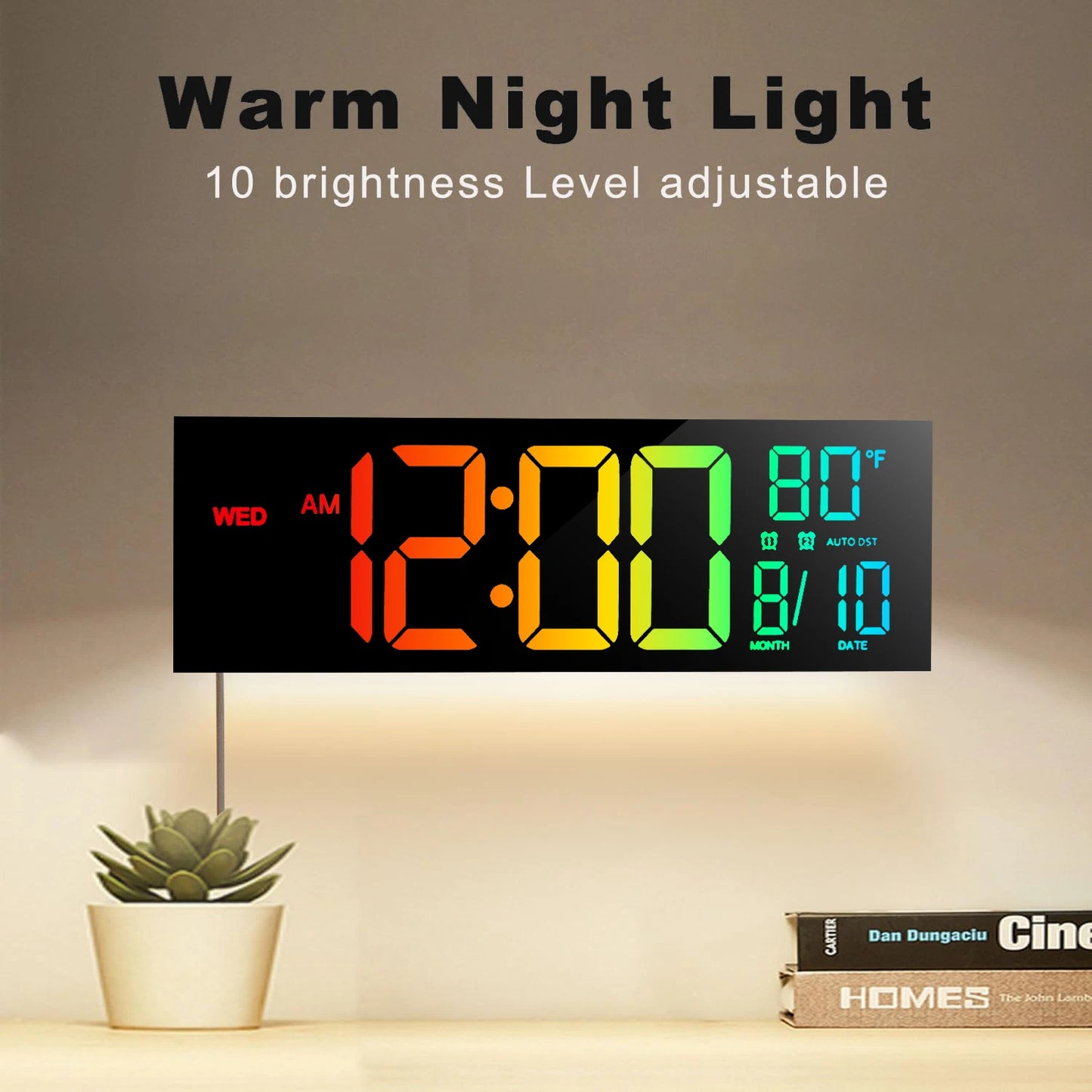 Digital Wall Clock With UltraBrightLEDDisplay Remote Temperature Sensor Monitoring
