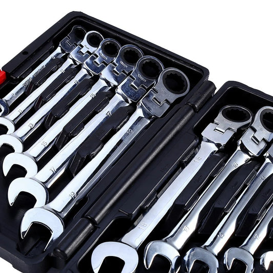 12 Piece Flexible Ratchet Wrench Set With Spanners