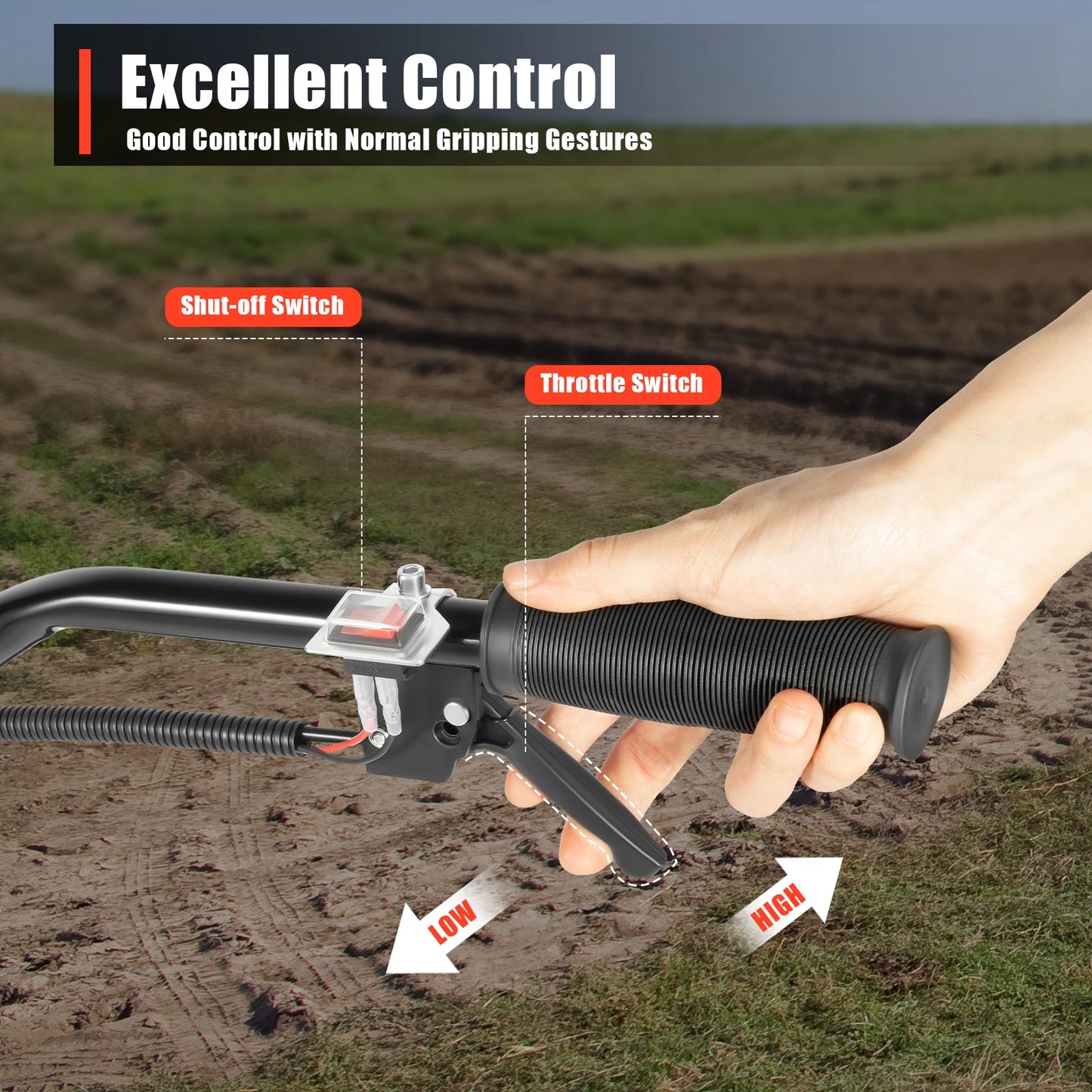 Bymaocar Gasoline Garden Tiller 2 Stroke Cultivator 1700W