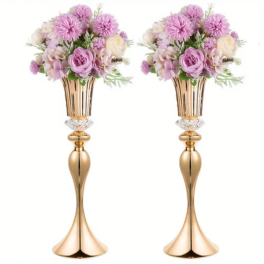 Crystal Flower Stands Centerpiece Vases Set Metal