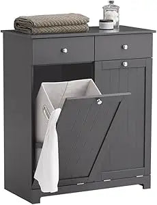 Tilt-Out Bathroom Laundry Cabinet With Hidden Hamper And Drawers