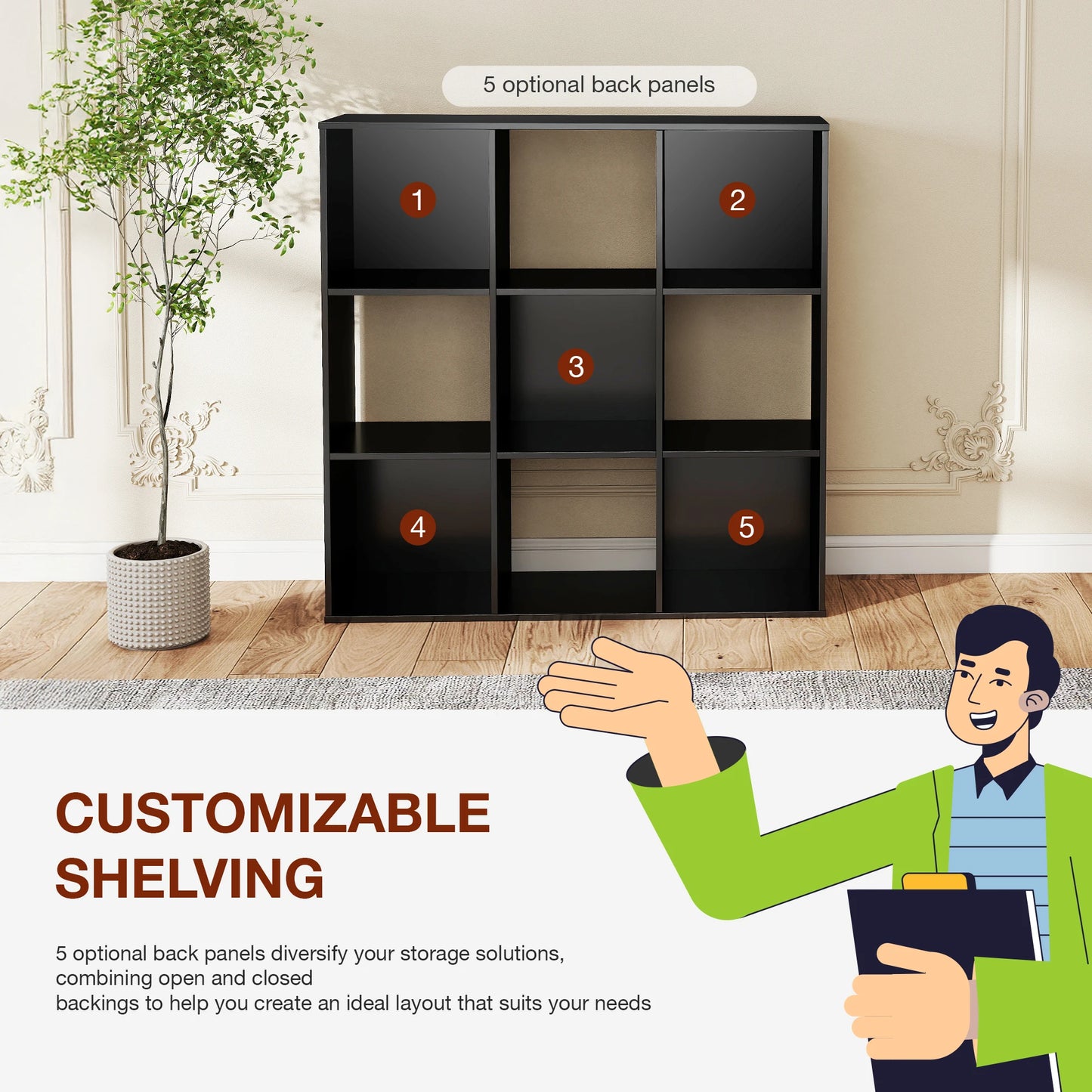 JHK Wooden Cube Storage Organizer Bookcase For Living Room