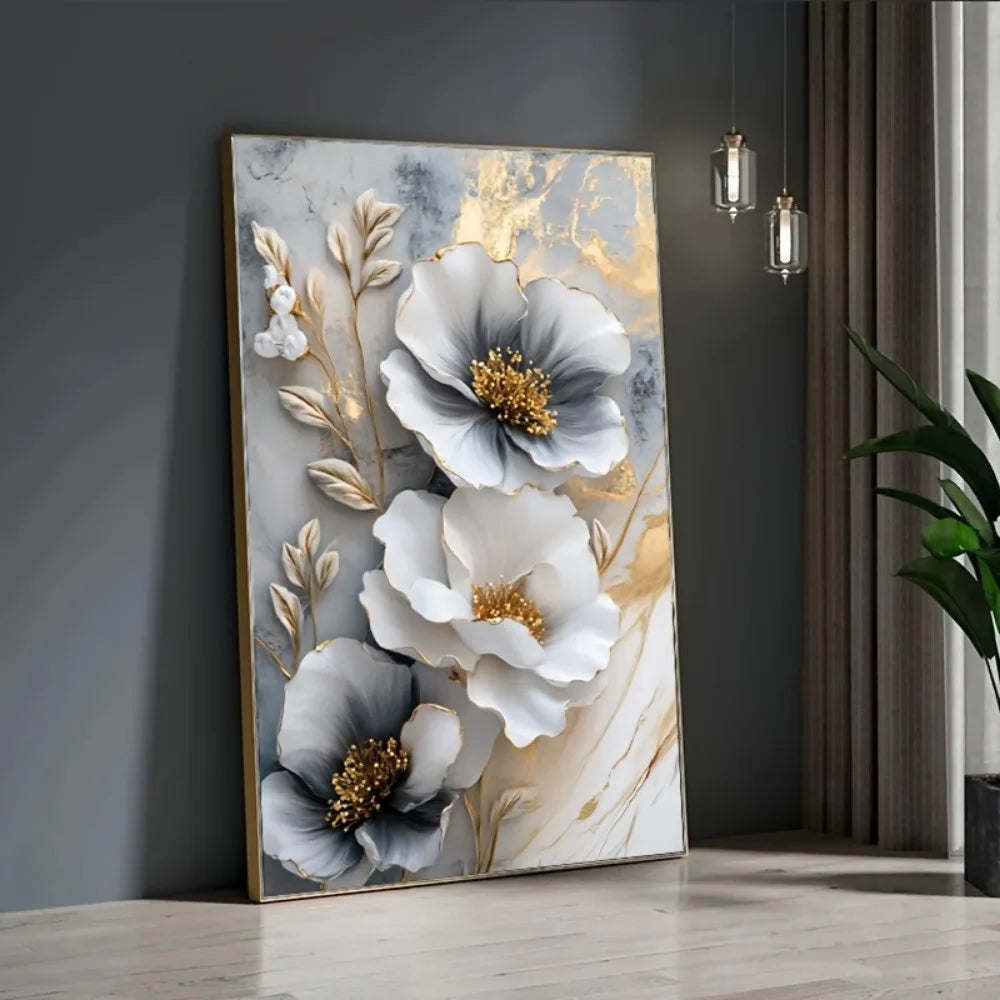 Premium Luxurious Botanical Canvas Mural Framed 3D Painting LivingRoom AmbienceStudio