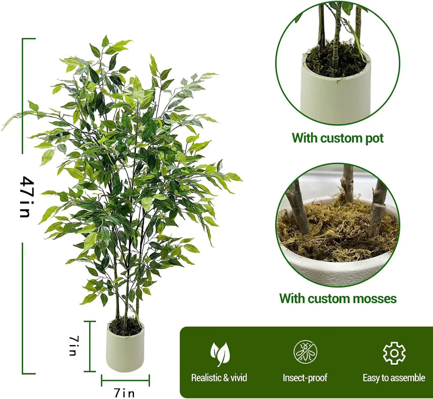 HiMISSCN Silk Ficus Tree In Ceramic Planter Home Decor