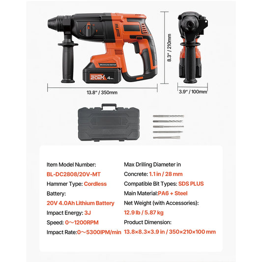 SucceBuy 20V Cordless Rotary Hammer Drill SDS Plus Kit