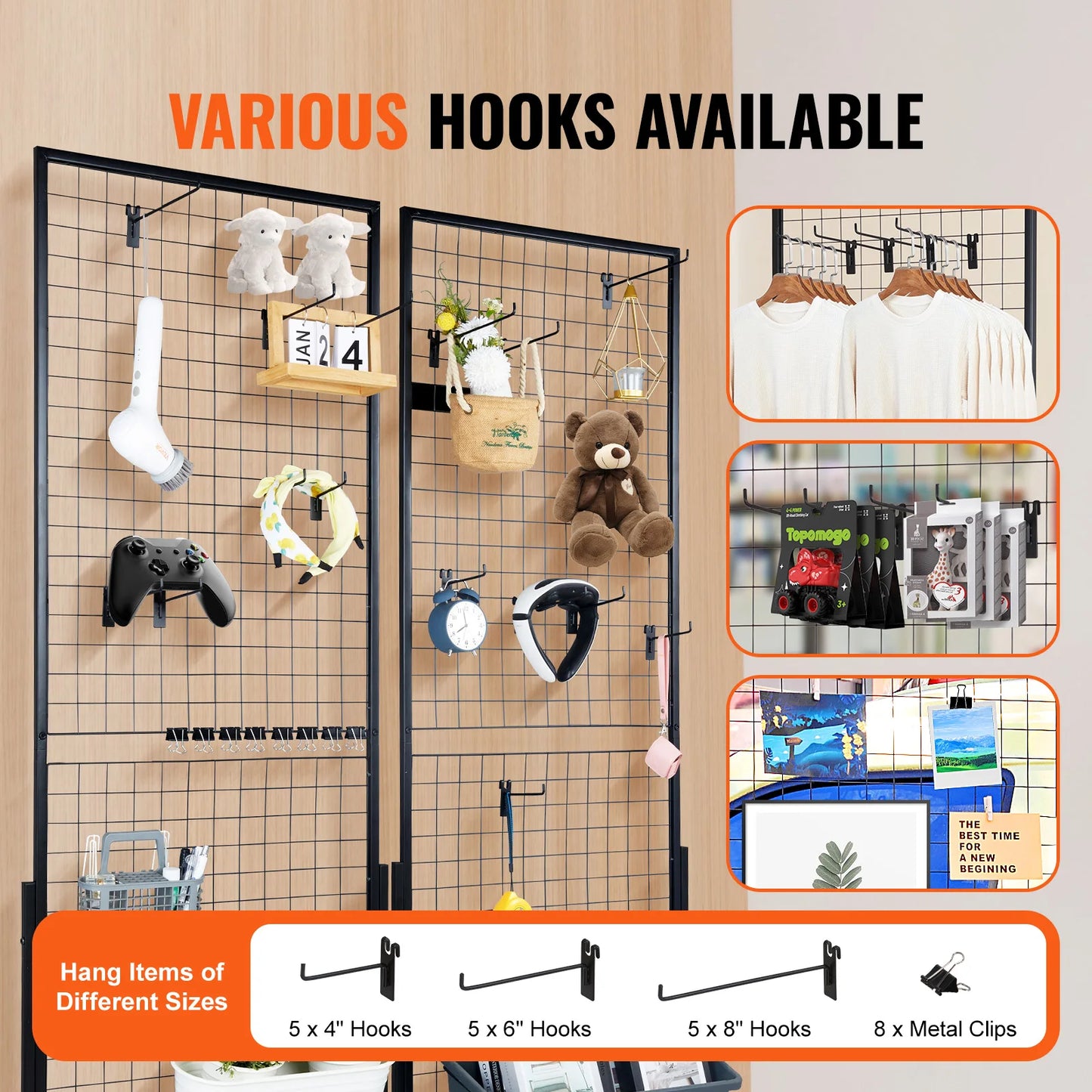 SucceBuy Grid Wall Panels Wire Gridwall Display Racks With Hooks
