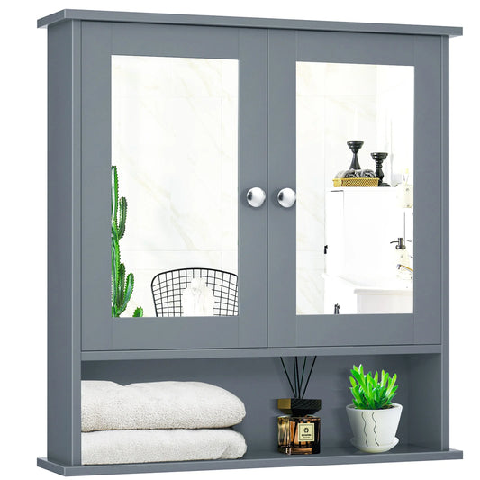 HOMASIS Wall Mount Mirror Cabinet Medicine Organizer With Open Shelf Storage Space Saving