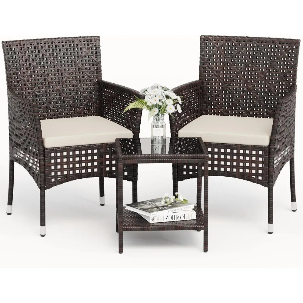 Patio Furniture Set 3 Pieces Outdoor Wicker Chairs Coffee Table