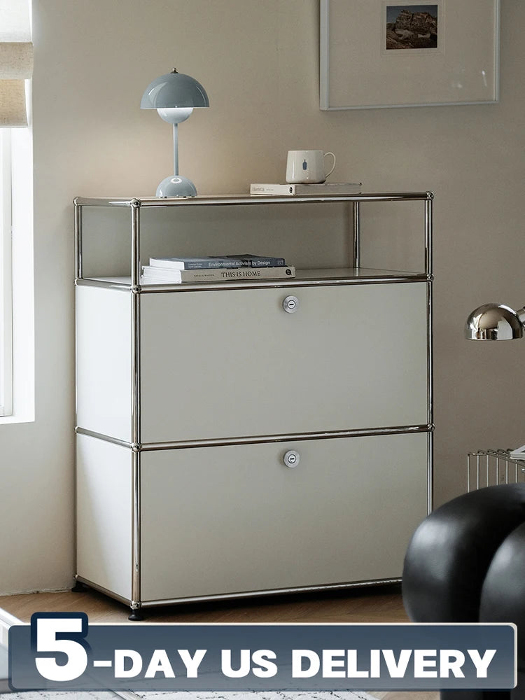 Bigcityfur Storage Cabinet Stainless Steel Metal Sideboard