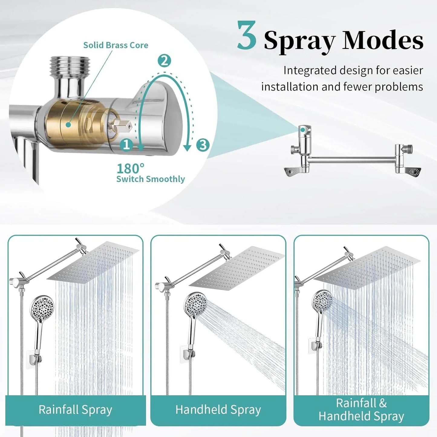 Shower Head Combo Industrial-Grade High-Flow Extension Arm Shower Multi-Function-System Handheld-Spray