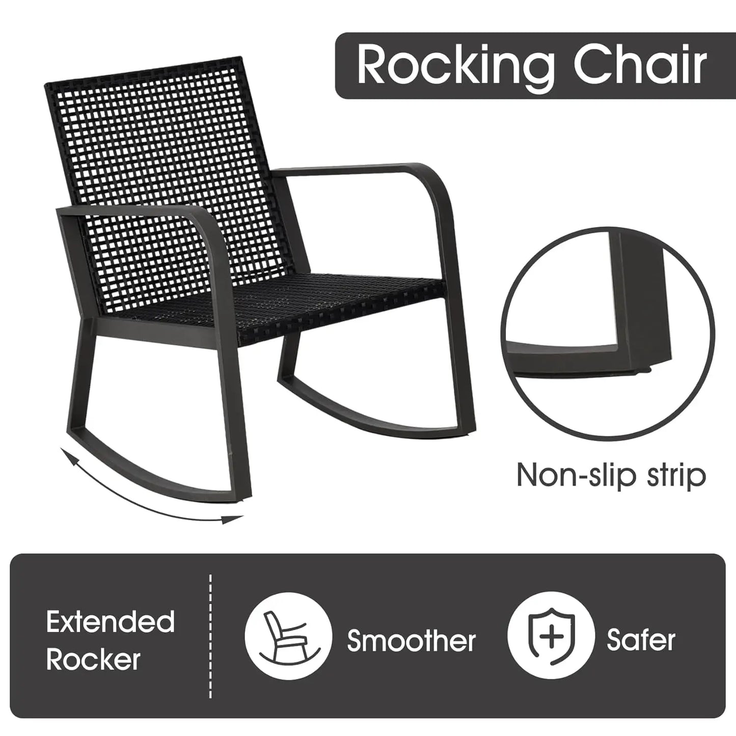 Bistro Three Piece Outdoor Patio Set With Rattan Rocking Chairs