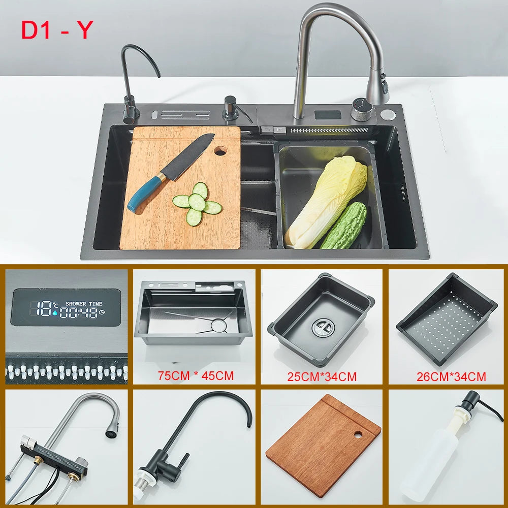 Stainless Steel Undermount Single Bowl Kitchen Sink With Digital Display