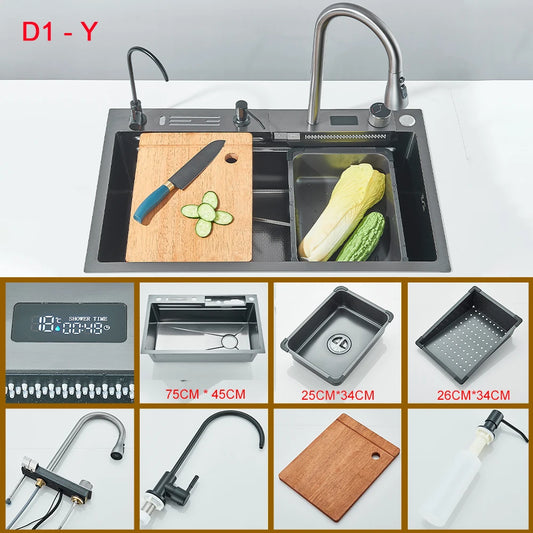 Stainless Steel Undermount Single Bowl Kitchen Sink With Digital Display