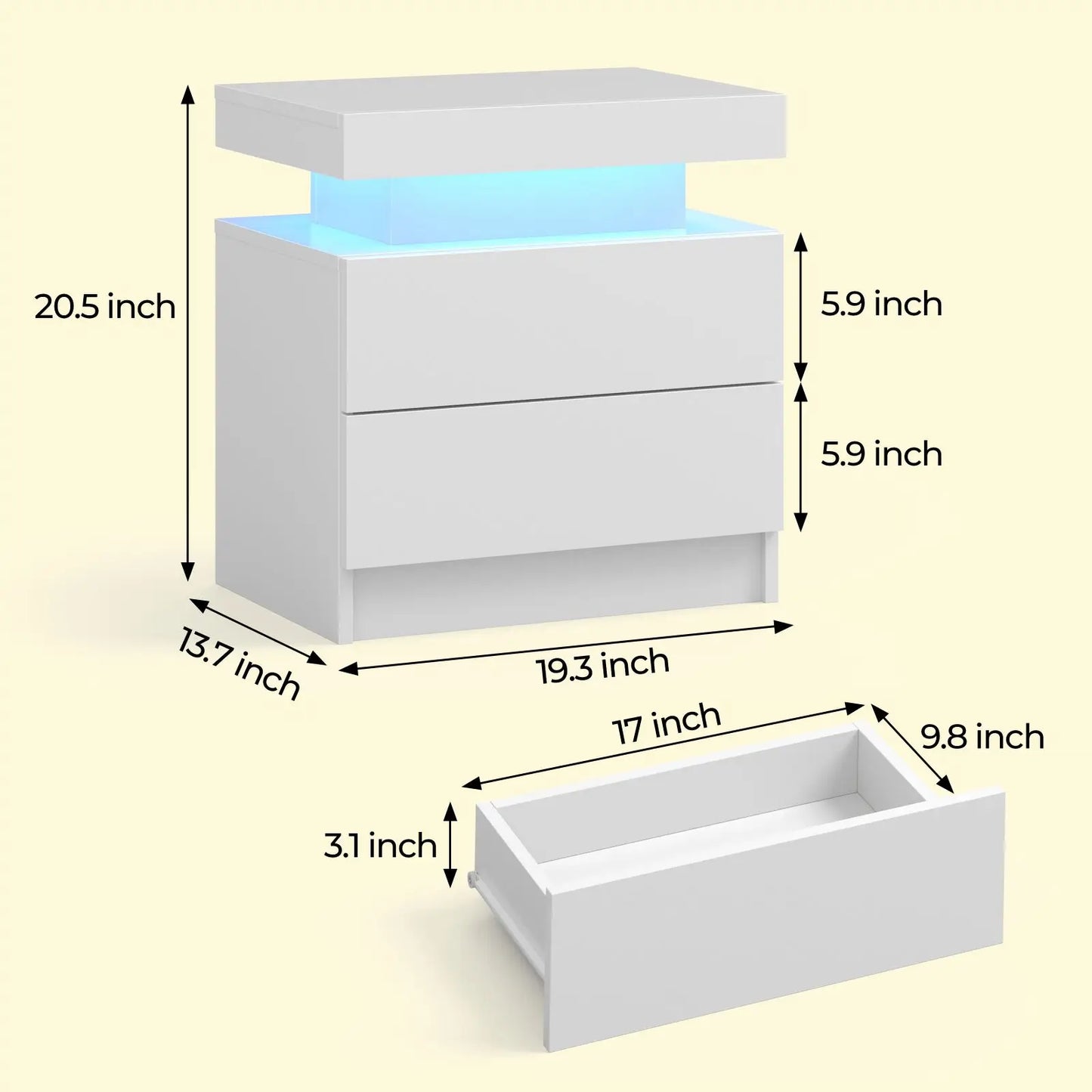 Cubehom LED Nightstands With 2 Drawers And RGB Lighting For Bedroom And Living Room