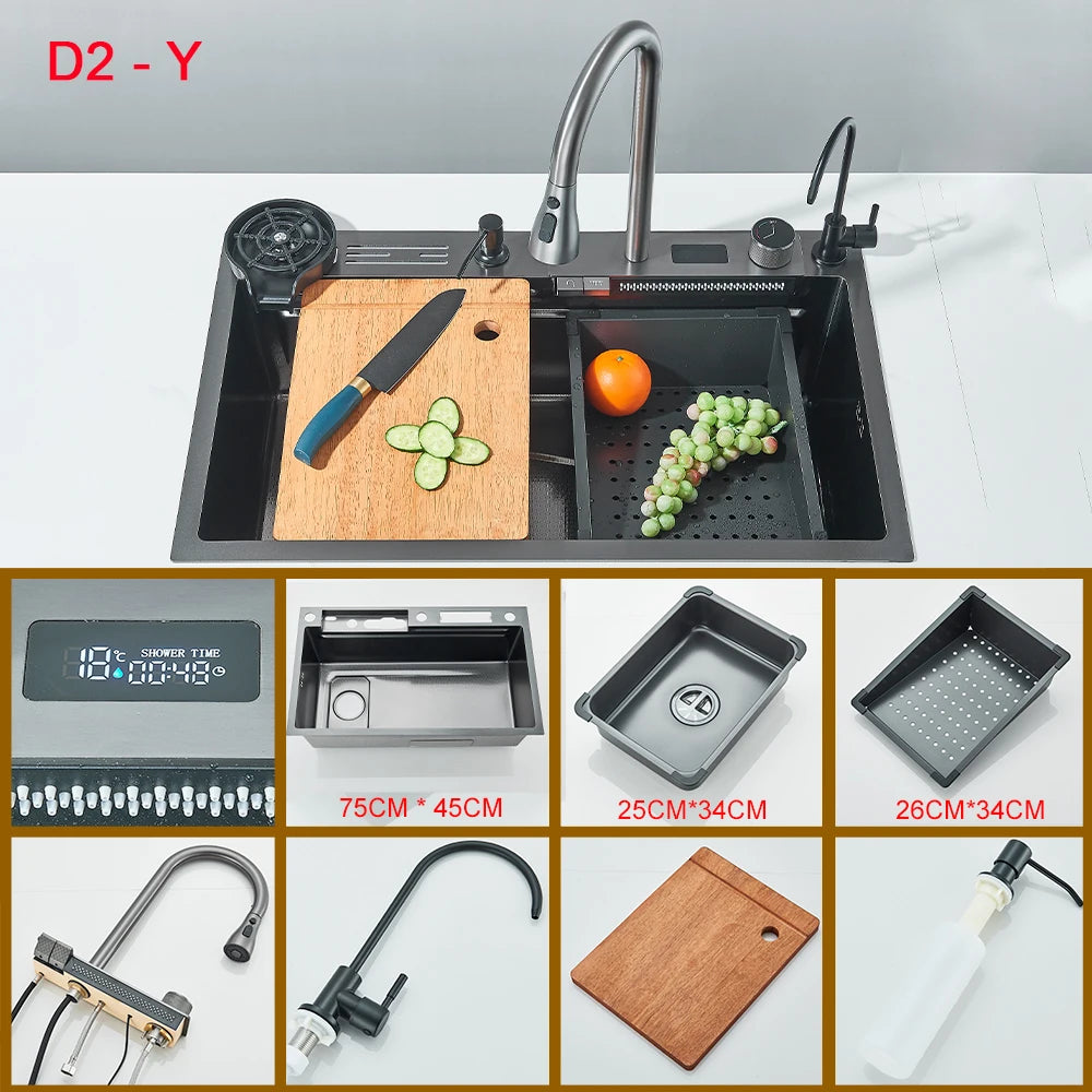 Stainless Steel Undermount Single Bowl Kitchen Sink With Digital Display