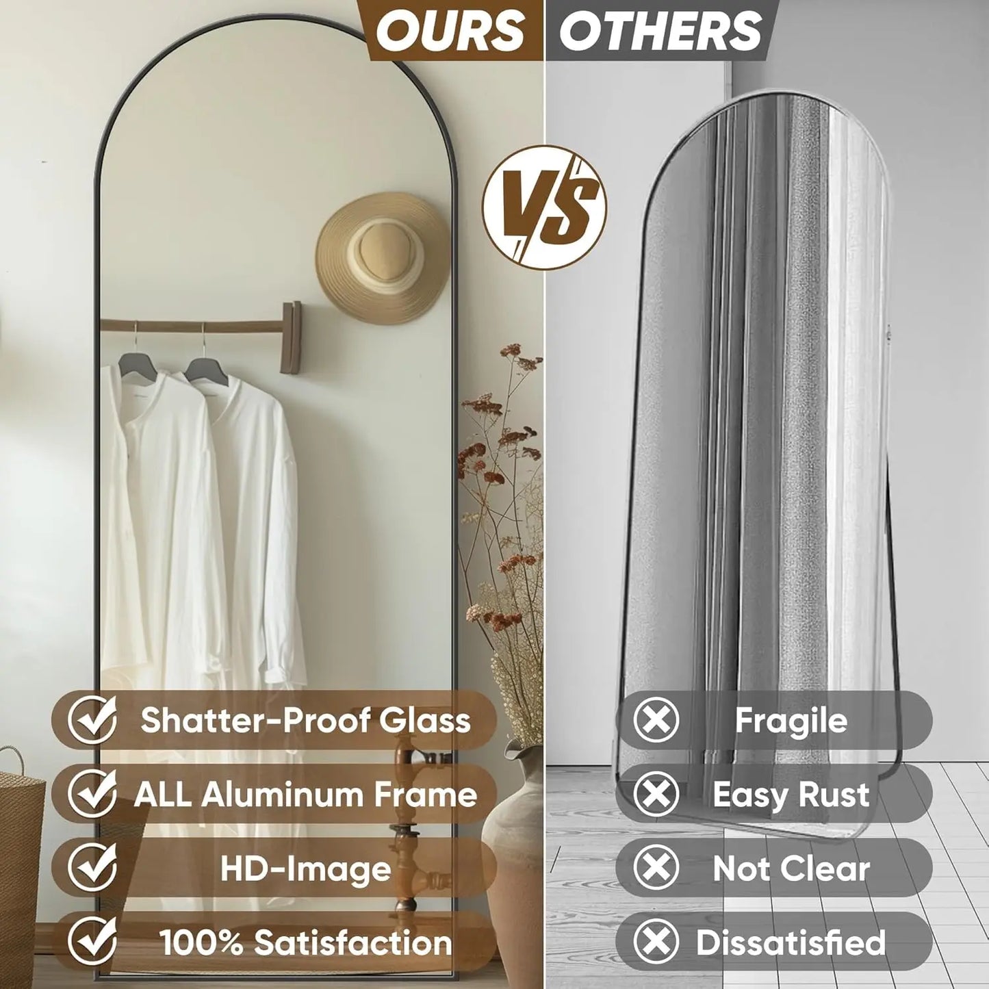 Antok Rectangular Floor Mirror With Stand For Bedroom And Living Room Cloakroom Decor