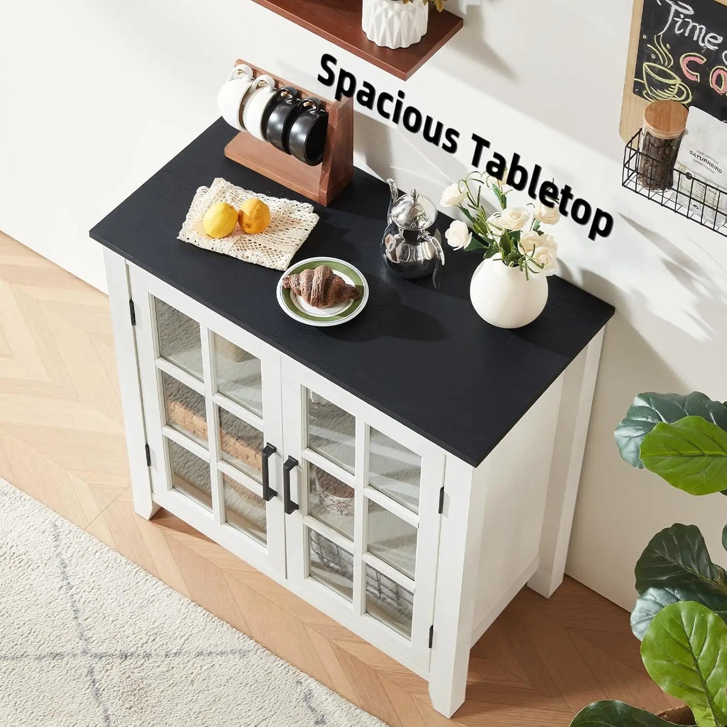 MOYU Farmhouse Kitchen Sideboard Buffet Cabinet With Glass Doors