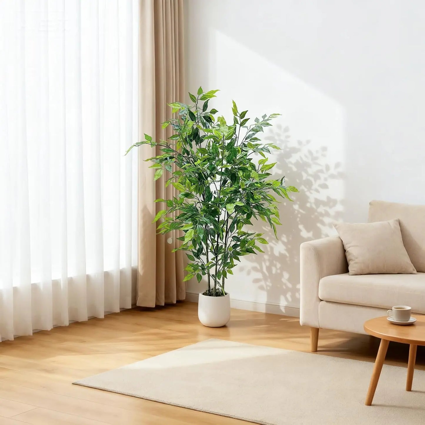 HiMISSCN Silk Ficus Tree In Ceramic Planter Home Decor