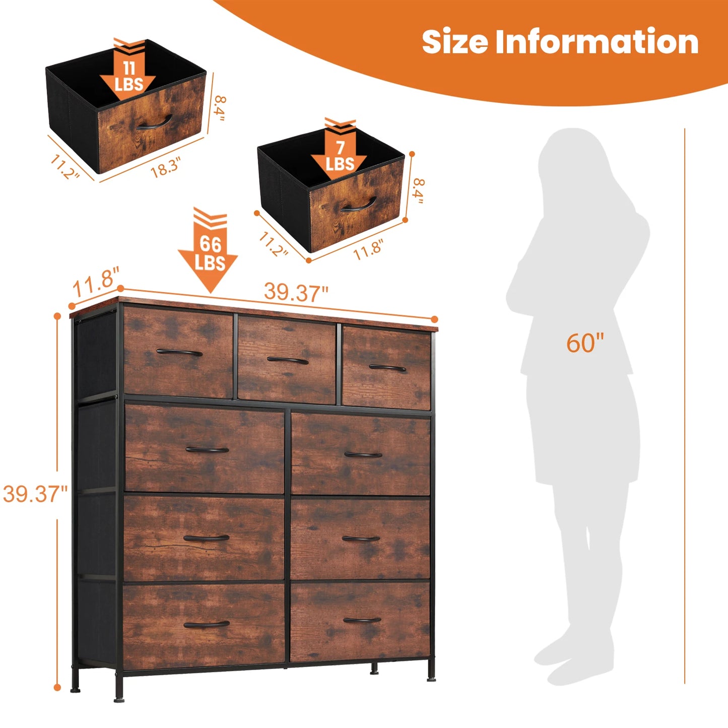 JHK Dresser Wardrobe With 9 Fabric Storage Drawers