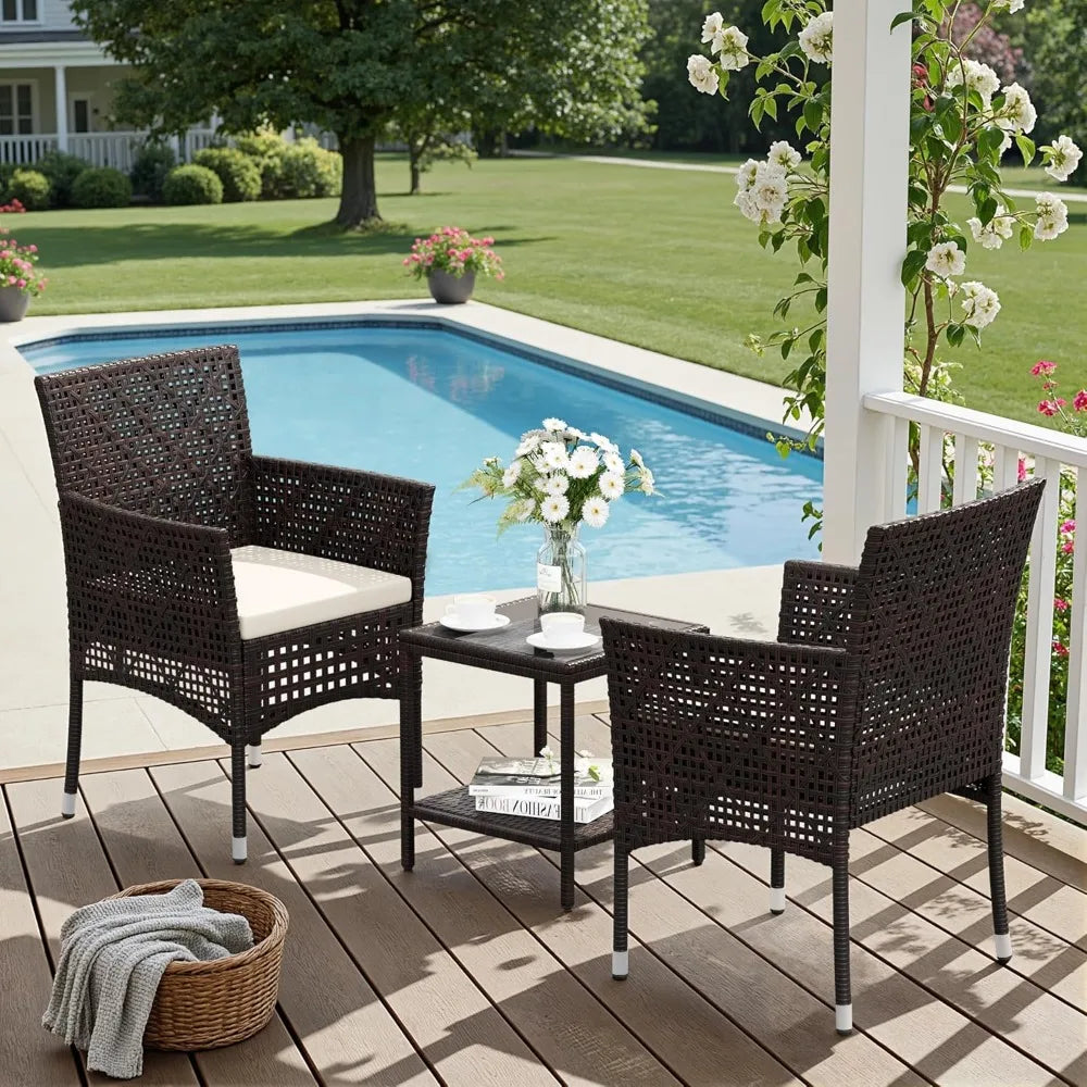 Patio Furniture Set 3 Pieces Outdoor Wicker Chairs Coffee Table