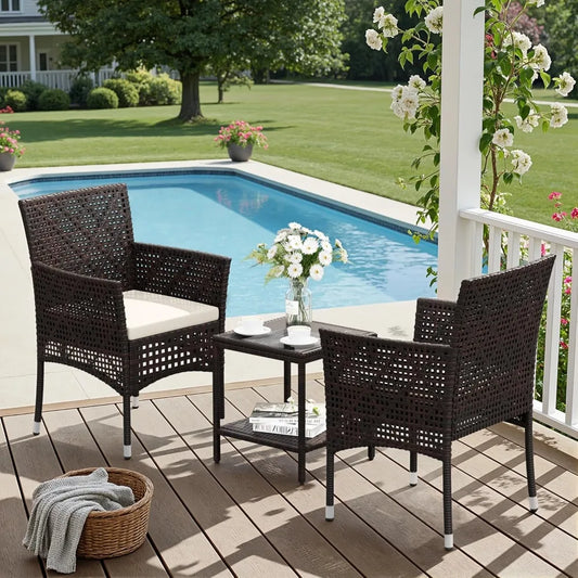 Patio Furniture Set 3 Pieces Outdoor Wicker Chairs Coffee Table