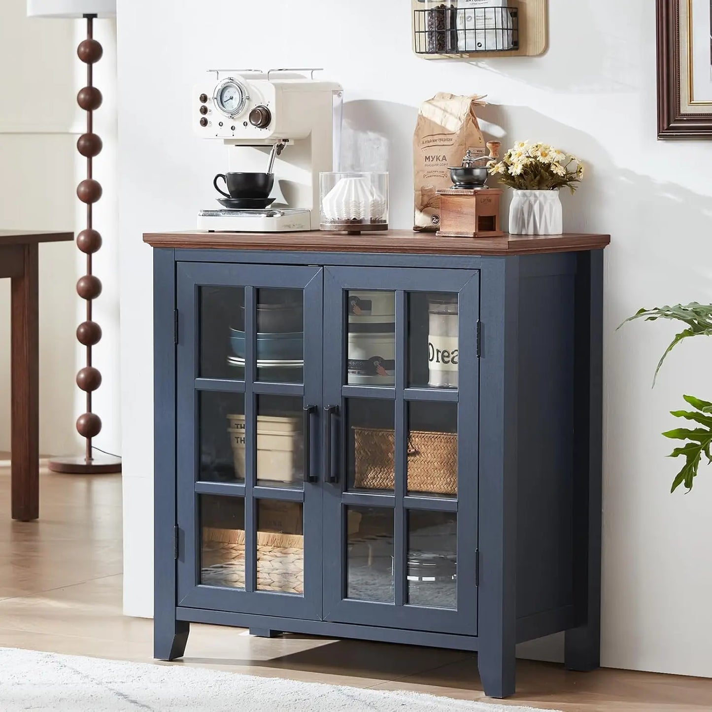 MOYU Farmhouse Kitchen Sideboard Buffet Cabinet With Glass Doors