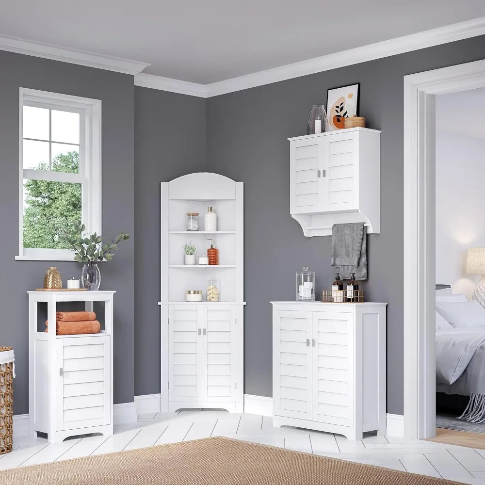 Modern Bathroom Storage Cabinet With Shutter Doors And Adjustable Shelves