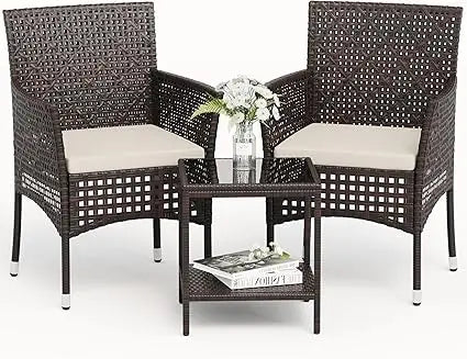 Patio Furniture Set 3 Pieces Outdoor Wicker Chairs Coffee Table
